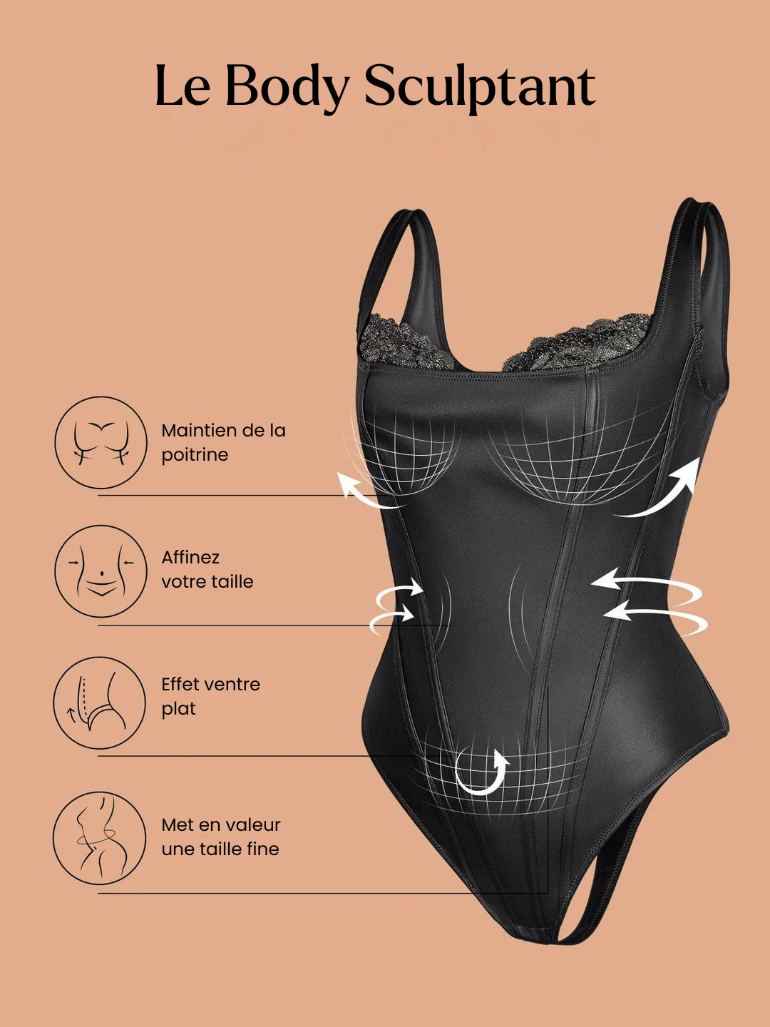 Body sculptant chic en similicuir et dentelle décolleté balconnet