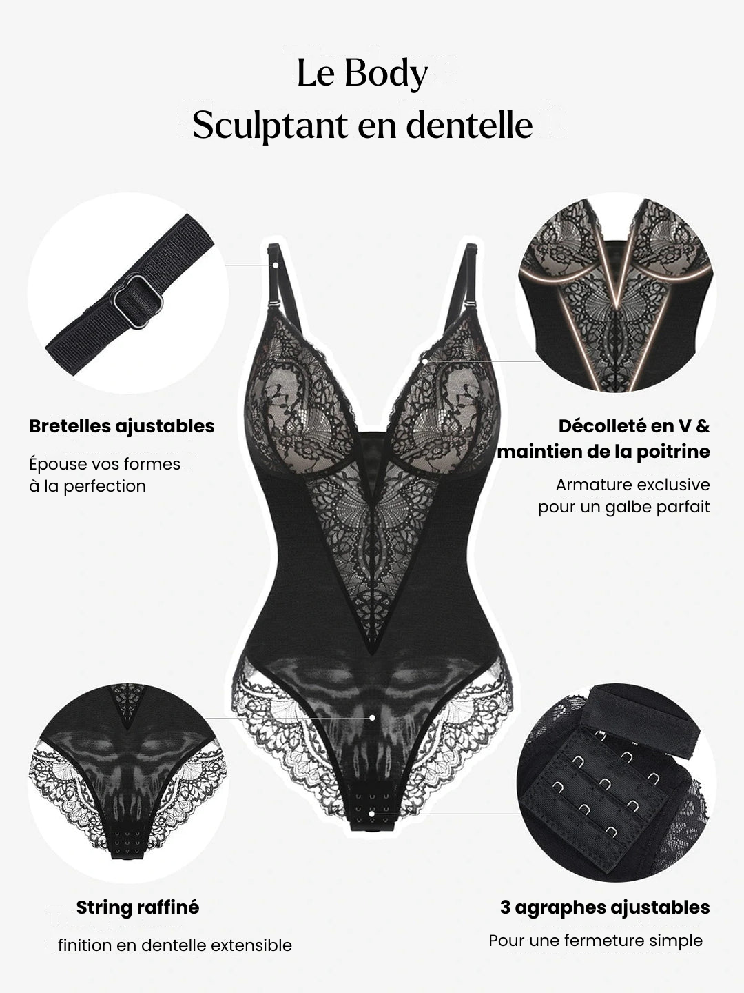 Body Gainant Dentelle - Décolleté en V